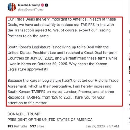 Trump hikes South Korea tariffs to 25%, citing stalled trade deal