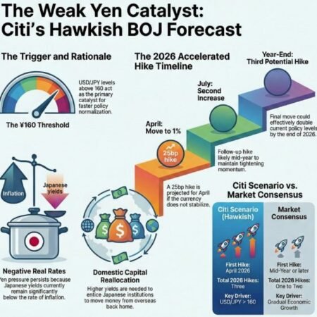 Citi flags risk of three BOJ hikes in 2026 if yen weakness persists. Watch USD/JPY 160