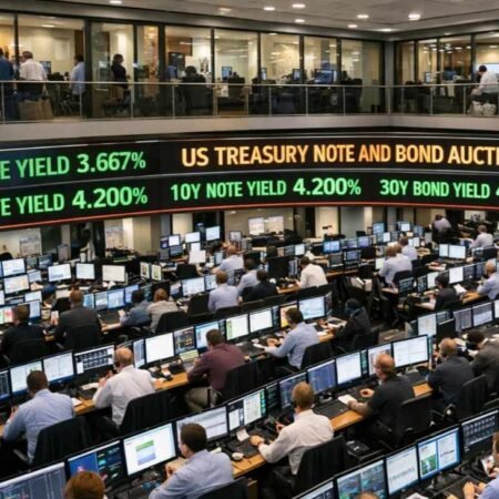 The US treasury auctions off $58 billion of 3 year notes at a high yield of 3.897%