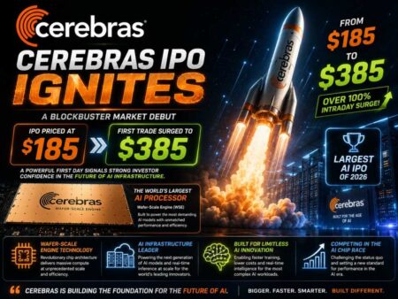 Cerebras opens at $385. IPO price was $185 raising $5.5B at the IPO price