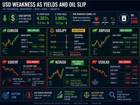 USD is moving lower helped by lower oil and yields. What are the charts telling traders?
