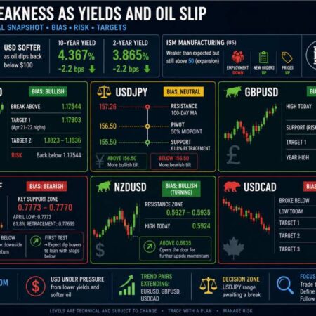 USD is moving lower helped by lower oil and yields. What are the charts telling traders?