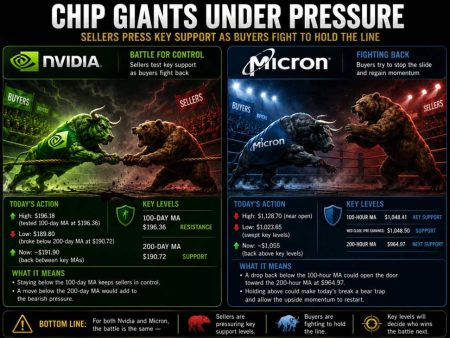 The share price of Nvidia and Micron are both testing/breaking key support targets