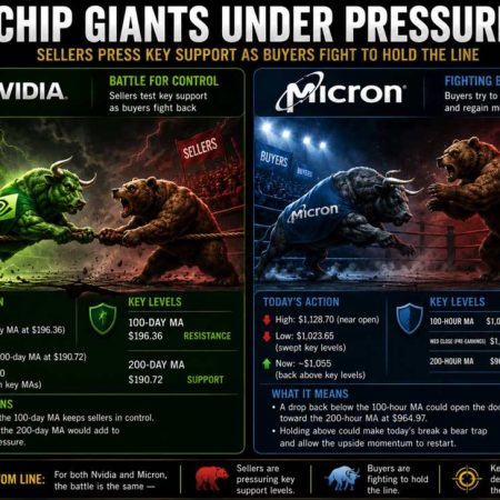 The share price of Nvidia and Micron are both testing/breaking key support targets