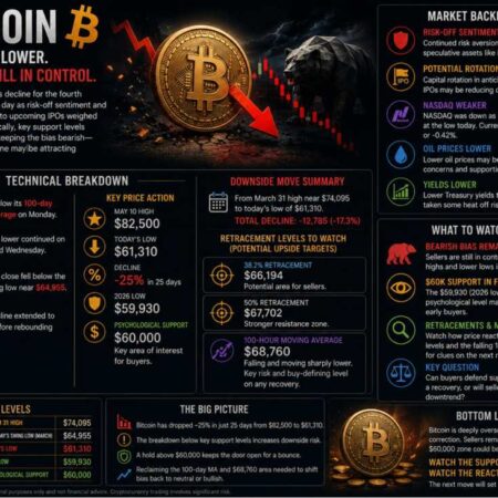Bitcoin continues its decline but falls short of the $60,000 target area