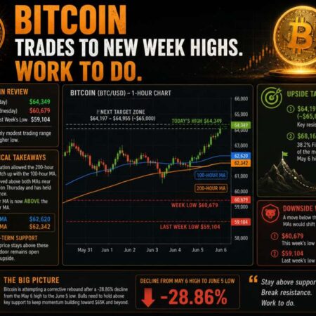 Bitcoin trades to new highs for the week, but backs off