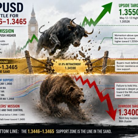 GBPUSD retraces to the targeted swing area between 1.3446 to 1.3465.
